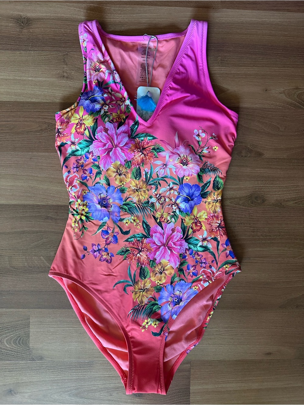 Johnny Was Pink Tropical Floral One-Piece Bodysuit